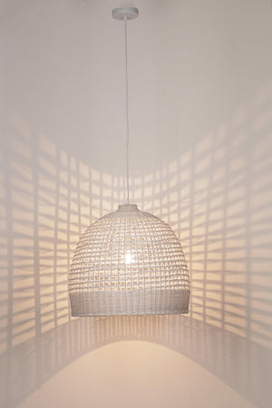 Lampadario "Siwa" in acciaio e rattan d 53 cm