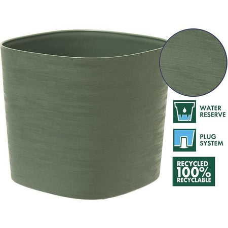 Vaso con riserva d'acqua - GARDEN ID Respect - Verderame 25 x 25 cm - 100% rifiuti domestici - 100% riciclabile - Superficie strutturata.