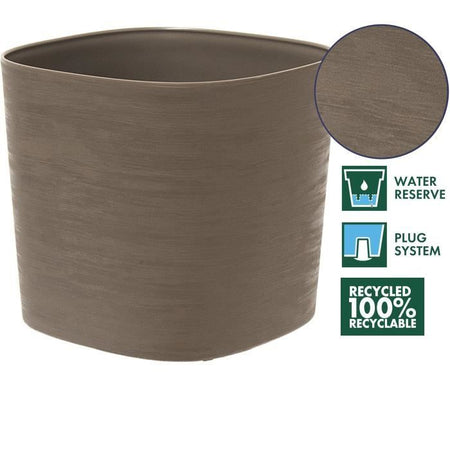 Vaso con riserva d'acqua - GARDEN ID Respect - Tortora 40 x 40 cm - 100% rifiuti domestici - 100% riciclabile - Superficie strutturata.