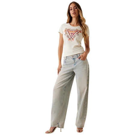 Guess t-shirt bianca TRIANGLE FLOWERS W5YI08J1314G011