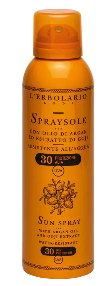 L'Erbolario Spray Solare Corpo SPF 30, Crema Solare Protezione Alta con Olio di Argan ed estratto di Goji, Resistente all'Acqua, Formato 150 ml