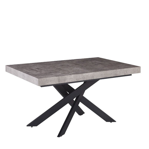 Tavolo Trappist con gambe incrociate e piano in finitura cemento beton, design moderno, per arredo interno