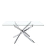 Tavolo Terra con gambe incrociate in metallo cromato e piano in vetro temperato, design moderno per arredo interno