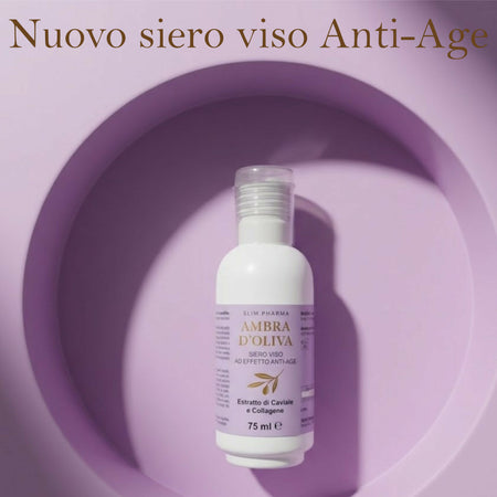 AMBRA D'OLIVA Siero Viso Anti-Età Rigenerante – 75 ml – Con Caviale, Collagene, Coenzima Q10 e Oro – Effetto Levigante e Illuminante
