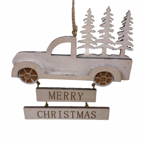 Pendaglio Camion in legno merry x-mas h 15 cm per albero di natale