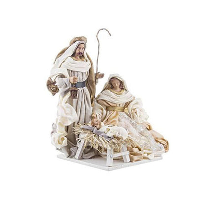 Natività monoblocco Diletta statue per presepe vestiti in tessuto Bianco e Beige h 40 cm