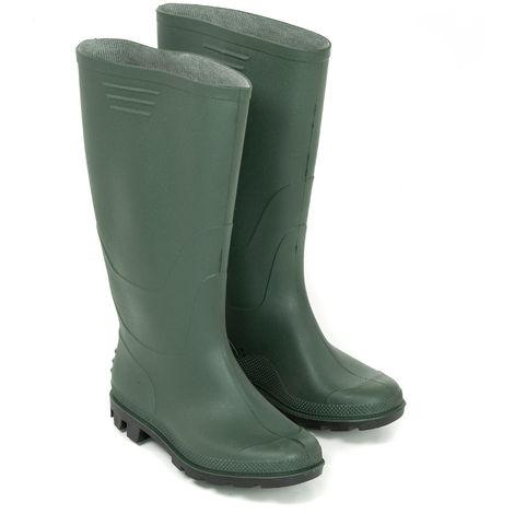 Stivali impermeabili alti altezza ginocchio in PVC verde, con suola antiscivolo nera