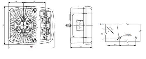 Fanale posteriore LED dx 12-24V 121x56x101mm