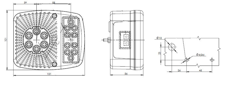 Fanale posteriore sx a LED 12-24V 121x56x101mm