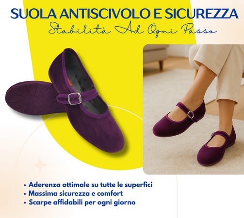 Originali Mary Jane, Ballerine Donna da Casa, Eleganti Friulane con Cinturino, Pantofole Basse in Velluto, Produzione Artigianale
