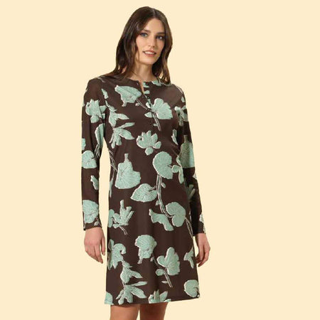 Camicia da notte donna Bisbigli BQ292122 42, interlock 100% modal, modello Serafino a manica lunga, Made in Italy