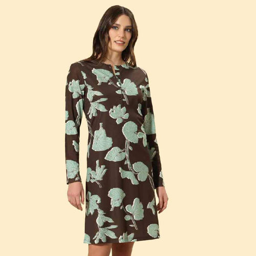 Camicia da notte donna Bisbigli BQ292122 42, interlock 100% modal, modello Serafino a manica lunga, Made in Italy