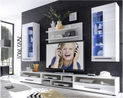 parete attrezzata tv da soggiorno cucina per salotto moderna mobili tv bianco lucido laccato T2302,56S