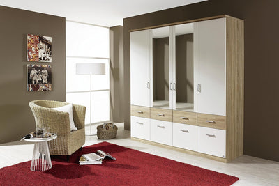 armadio moderno per camera da letto 3 4 ante scorrevoli in legno con specchio bianco marrone chiaro RRT2666,5233E