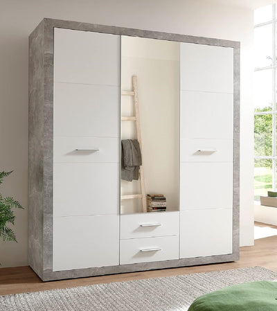 armadio moderno per camera da letto in legno ante cassetti bianco grigio cemento specchio 4R42651,221,05TG