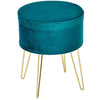 Pouf Contenitore 2 in 1 con Funzione Sgabello e Tavolino in Legno e Velluto Verde negozio portaoggetti , Metallo con Finitura Oro, 36x36x45cm F838-033A
