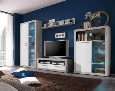 parete attrezzata tv da soggiorno cucina per salotto moderna mobili tv bianco e grigio cemento T2302,70S