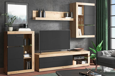parete attrezzata tv da soggiorno cucina per salotto moderna mobili tv nero e rovere quercia T2239,11S