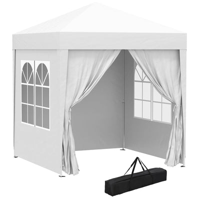 Gazebo Pieghevole Pop-up Outsunny 2x2 m Impermeabile con 4 Pareti Rimovibili, Bianco, con Borsa da Trasporto