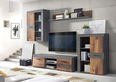 parete attrezzata tv da soggiorno cucina per salotto moderna mobili tv grigio e marrone stile vintage T2245,205S