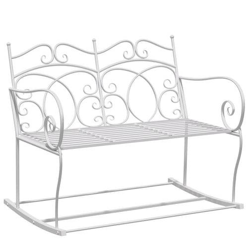 Panchina Dondolo Giardino 2 Posti Metallo Bianco Outsunny 103x74.5x88cm