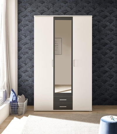 armadio moderno per camera da letto 3 ante battenti 2 cassetti in legno bianco e grigio scuro G662651,225FFV