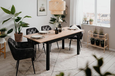 tavolo da pranzo cucina allungabile in legno moderno soggiorno 6 posti nero e marrone chiaro 4E12253,132,166H