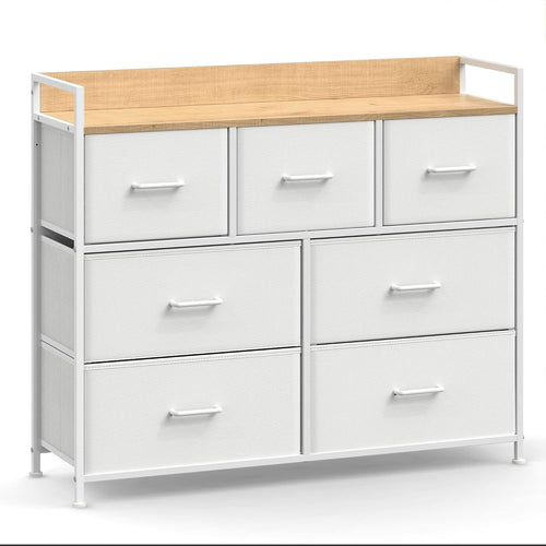 Cassettiera Camera da Letto SONGMICS 7 Cassetti Tessuto Metallo Bianco e Beige 98x85x28.5cm