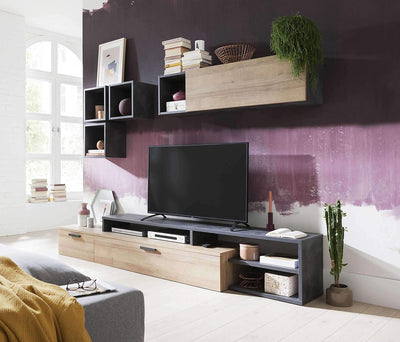 parete attrezzata tv da soggiorno cucina per salotto moderna mobili tv grigio e rovere quercia T2115,131S