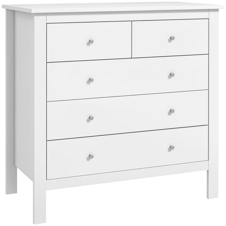 Cassettiera Bianca in Legno HOMCOM con 5 Cassetti (2 Piccoli e 3 Grandi) 79x39.5x80.5 cm, Mobiletto Multiuso per Camera da Letto o Soggiorno