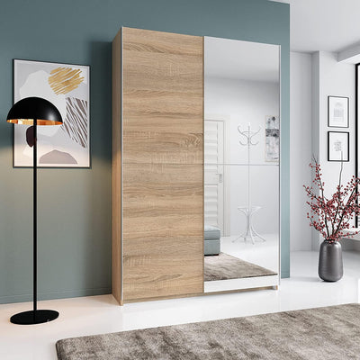 armadio moderno per camera da letto 3 4 ante scorrevoli in legno con specchio marrone T2651,189,0S
