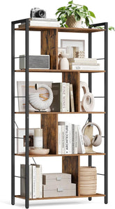 Libreria Industriale Vintage VASAGLE 5 Ripiani 74x30x150cm Scaffale Robusto Marrone e Nero