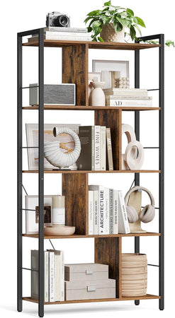 Libreria Industriale Vintage VASAGLE 5 Ripiani 74x30x150cm Scaffale Robusto Marrone e Nero