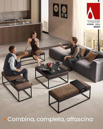Panca Contenitore Ingresso SONGMICS HOME Luiz, Marrone Noce/Antracite, Imbottita Reversibile, Ripiano Rimovibile, Portata 300kg