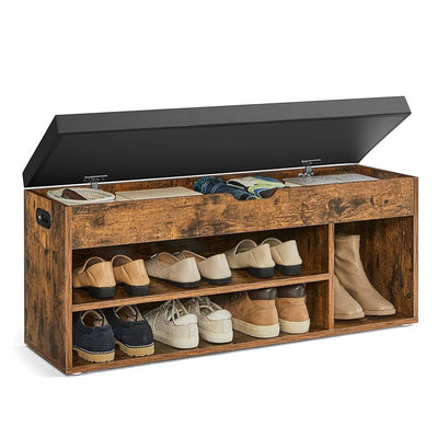 Scarpiera Panca da Ingresso VASAGLE Marrone Vintage con Cuscino Imbottito, 3 Scomparti, Portata 136 kg, in Truciolato e PU