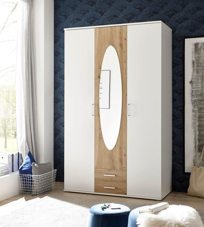 armadio moderno per camera da letto 2 ante battenti in legno con specchio bianco e marrone chiaro U7U2651,244,044R