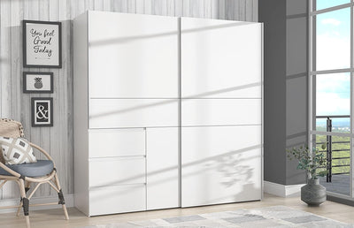 armadio moderno per camera da letto 2 ante scorrevoli in legno con cassetti bianco TYU2245,166SDF