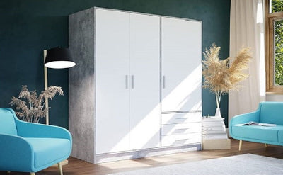 armadio moderno per camera da letto 3 ante battenti in legno bianco grigio cemento cameretta ingresso TKG2245,150,0K9J