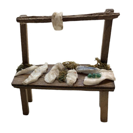 Banchetto con pesce e cibi statuetta napoletana artigianale da h9 cm x 8 cm