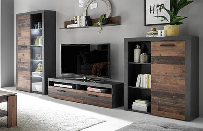 parete attrezzata tv da soggiorno cucina per salotto moderna mobili tv marrone e grigio stile vintage + led T2302,145S