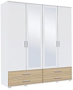 armadio moderno per camera da letto 4 ante 4 cassetti in legno specchio bianco marrone chiaro 66T2666,11044F
