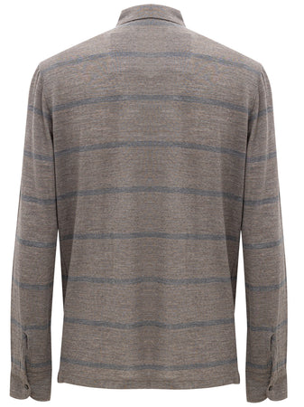 Corneliani Camicia manica lunga 2 bottoni grigio righe blu da uomo