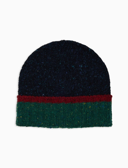 Gallo cappello uomo Berretto uomo lana blu a coste tinta unita e risvolto in contrasto