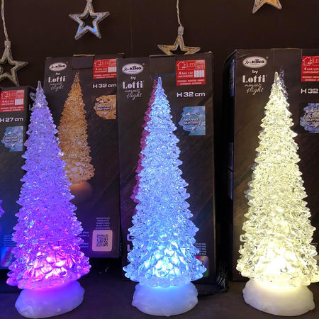Albero natale luminoso glitter led natalizio con batteria per decorazioni natalizie h 27 cm