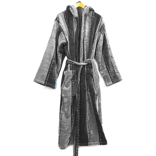 Accappatoio Trussardi Border Stitch taglia XXL, colore grigio, con cappuccio, in spugna di cotone, dettaglio sartoriale, Made in Italy.