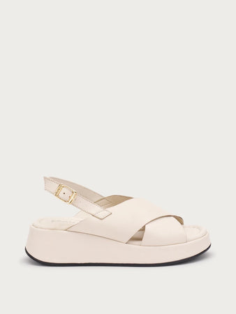 Frau Donna Sandali con plateau in pelle