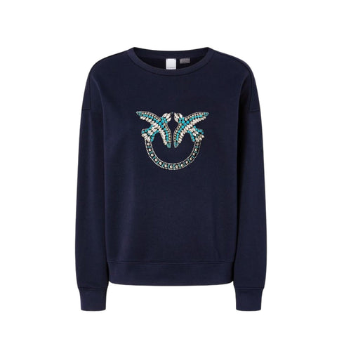 Pinko felpe senza cappuccio donna pinko - nelly maglia felpa logo birds - blu da donna