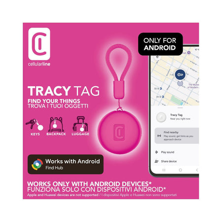 Localizzatore Bluetooth Tracy Tag Rosa per Android Cellularline