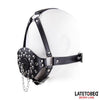 Maschera Toilet nera con tappo gag tubo scarico regolabile pelle PU vegan BDSM