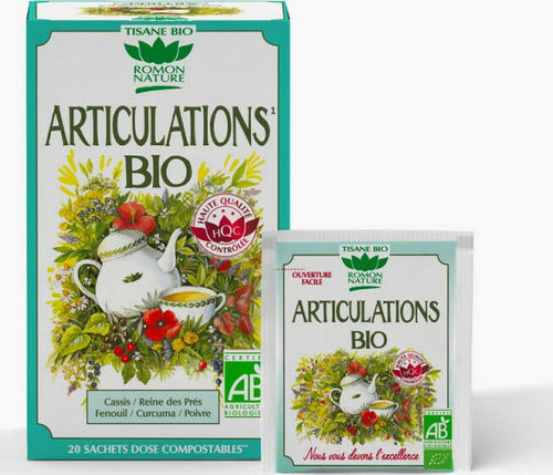 1 scatola di 20 bustine di infusi biologici per le articolazioni con ribes nero , regina dei prati e curcuma trova naturalmente conforto per le articolazioni con il nostro infuso organico per articolazioni!